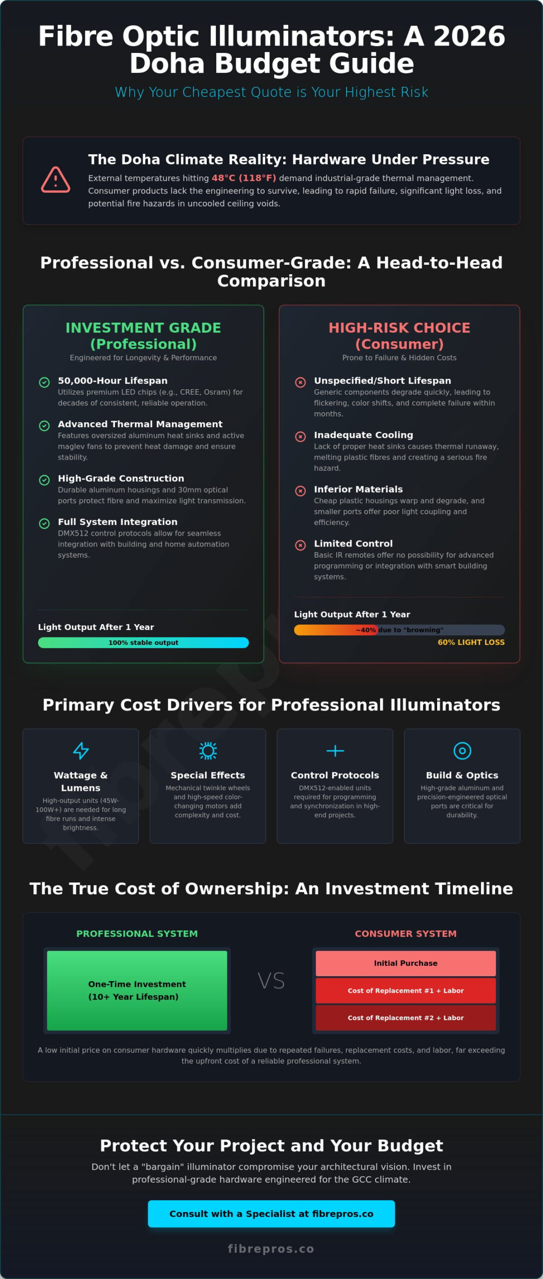 LED Illuminator Price in Doha: The 2026 Guide to Fibre Optic Lighting Budgets