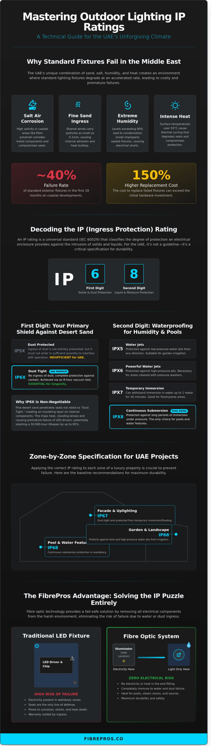 Outdoor Lighting IP Rating Guide: Standards for Dubai & UAE Climates (2026)